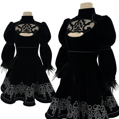 NieR - 2B, Cosplay Full Costume (Kleid, Ärmelstulpen, Strümpfe, Haarband, Augenmaske, Handschuhe))