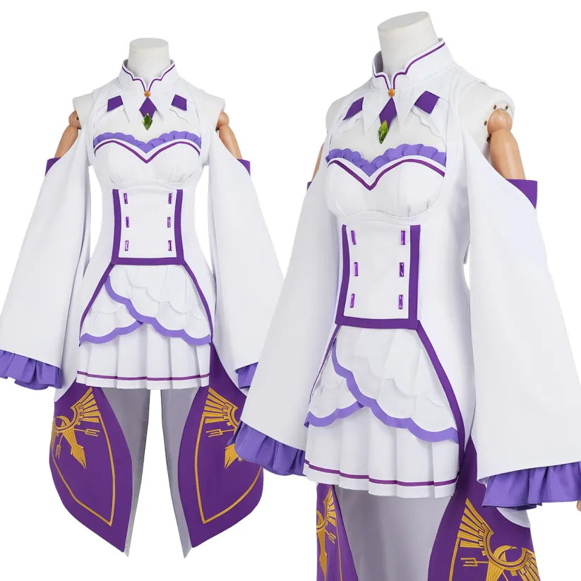 Re:Zero - Emilia, Cosplay full Outfit (Clothes, leg rings, Stockings, Hair accessories)