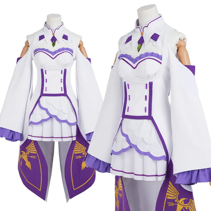 Re:Zero - Emilia, Cosplay full Outfit (Clothes, leg rings, Stockings, Hair accessories)