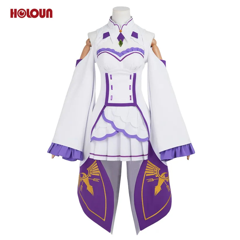 Re:Zero - Emilia, Cosplay full Outfit (Clothes, leg rings, Stockings, Hair accessories)