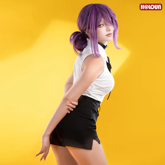 Chainsaw Man - Reze, Cosplay White Shirt Black Shorts Choker Tie Halloween Christmas Convention Rose Net