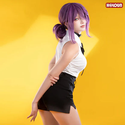 Chainsaw Man - Reze, Cosplay White Shirt Black Shorts Choker Tie Halloween Christmas Convention Rose Net