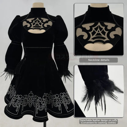 NieR - 2B, Cosplay Full Costume (Kleid, Ärmelstulpen, Strümpfe, Haarband, Augenmaske, Handschuhe))