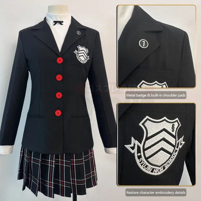 Persona 5 - School Uniform (Kasumi Yoshizawa) Cosplay, full costume (Skirt, Top, Coat, Suspender, Badge)