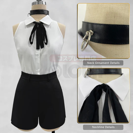 Chainsaw Man - Reze, Cosplay White Shirt Black Shorts Choker Tie Halloween Christmas Convention Rose Net
