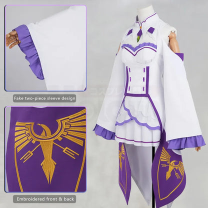 Re:Zero - Emilia, Cosplay full Outfit (Clothes, leg rings, Stockings, Hair accessories)
