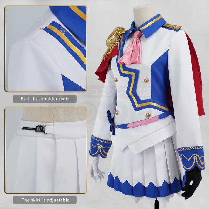 Umamusume - Tokai Teio Cosplay, full outfit (Top, Skirt, Shawl, Shoulder decoration, Belt, Bow tie, Headdress, Gloves)