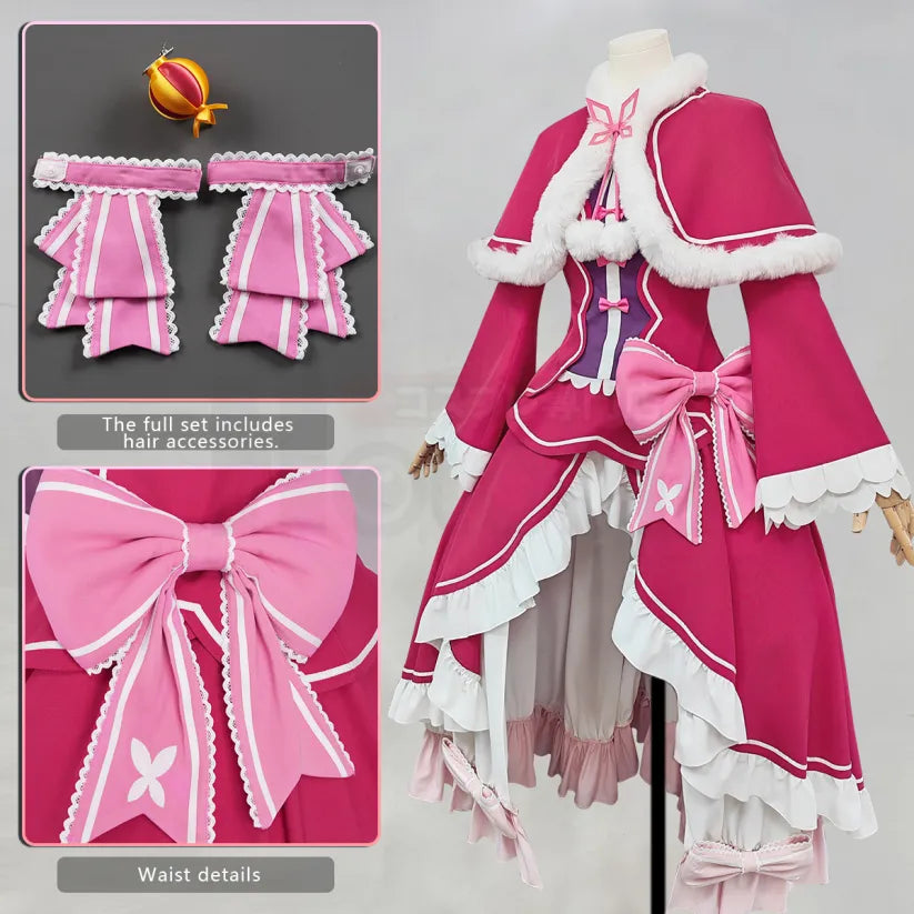 Re:Zero - Beatrice, Cosplay full Outfit (Top, Shawl, Waist bowknot, Skirt&Deco, Hair Accessories, Tights, Collar Accessory)