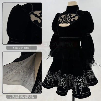 NieR - 2B, Cosplay Full Costume (Kleid, Ärmelstulpen, Strümpfe, Haarband, Augenmaske, Handschuhe))