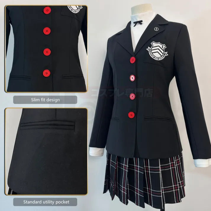 Persona 5 - School Uniform (Kasumi Yoshizawa) Cosplay, full costume (Skirt, Top, Coat, Suspender, Badge)