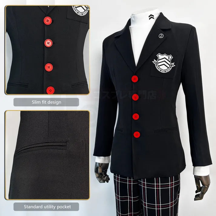 Persona 5 - School Uniform (Ren Amamiya, Joker) Cosplay, full costume (Coat, Top, Badge, Pants)