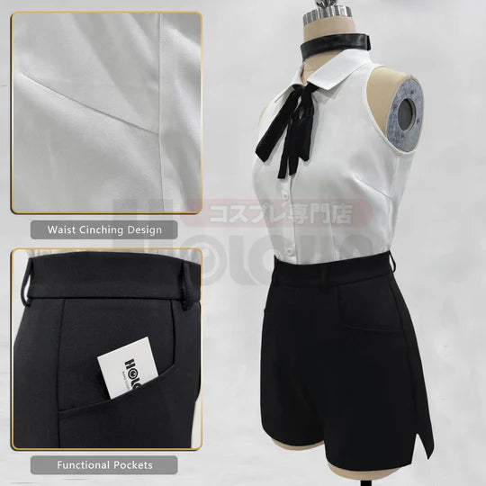 Chainsaw Man - Reze, Cosplay White Shirt Black Shorts Choker Tie Halloween Christmas Convention Rose Net