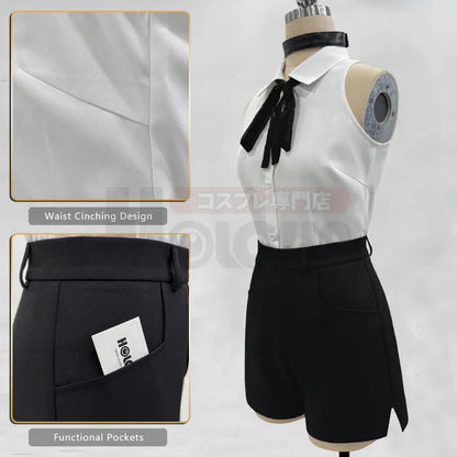 Chainsaw Man - Reze, Cosplay White Shirt Black Shorts Choker Tie Halloween Christmas Convention Rose Net