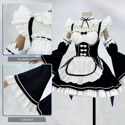 Re: ZERO - Rem Cosplay, Costume Wig Lolita Maid Dress Black White + Headband