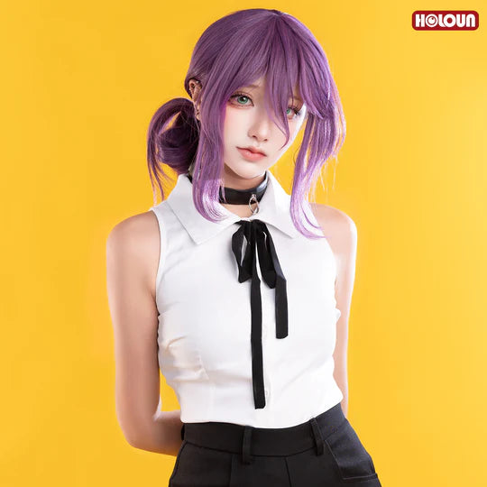 Chainsaw Man - Reze, Cosplay White Shirt Black Shorts Choker Tie Halloween Christmas Convention Rose Net