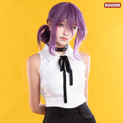 Chainsaw Man - Reze, Cosplay White Shirt Black Shorts Choker Tie Halloween Christmas Convention Rose Net