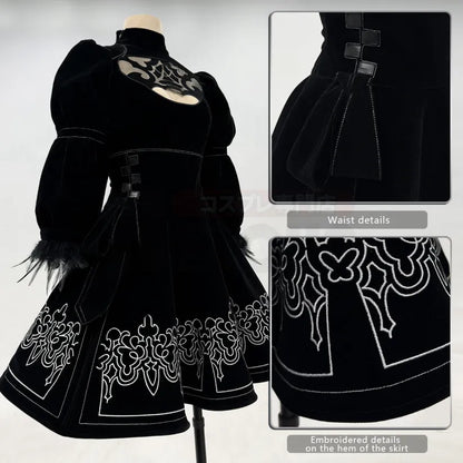 NieR - 2B, Cosplay Full Costume (Kleid, Ärmelstulpen, Strümpfe, Haarband, Augenmaske, Handschuhe))