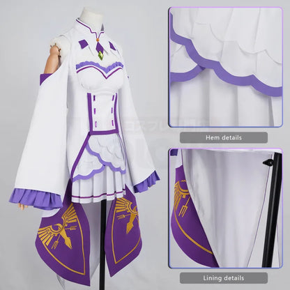 Re:Zero - Emilia, Cosplay full Outfit (Clothes, leg rings, Stockings, Hair accessories)