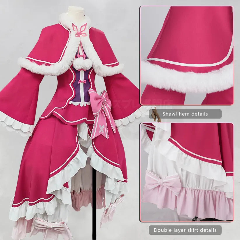 Re:Zero - Beatrice, Cosplay full Outfit (Top, Shawl, Waist bowknot, Skirt&Deco, Hair Accessories, Tights, Collar Accessory)