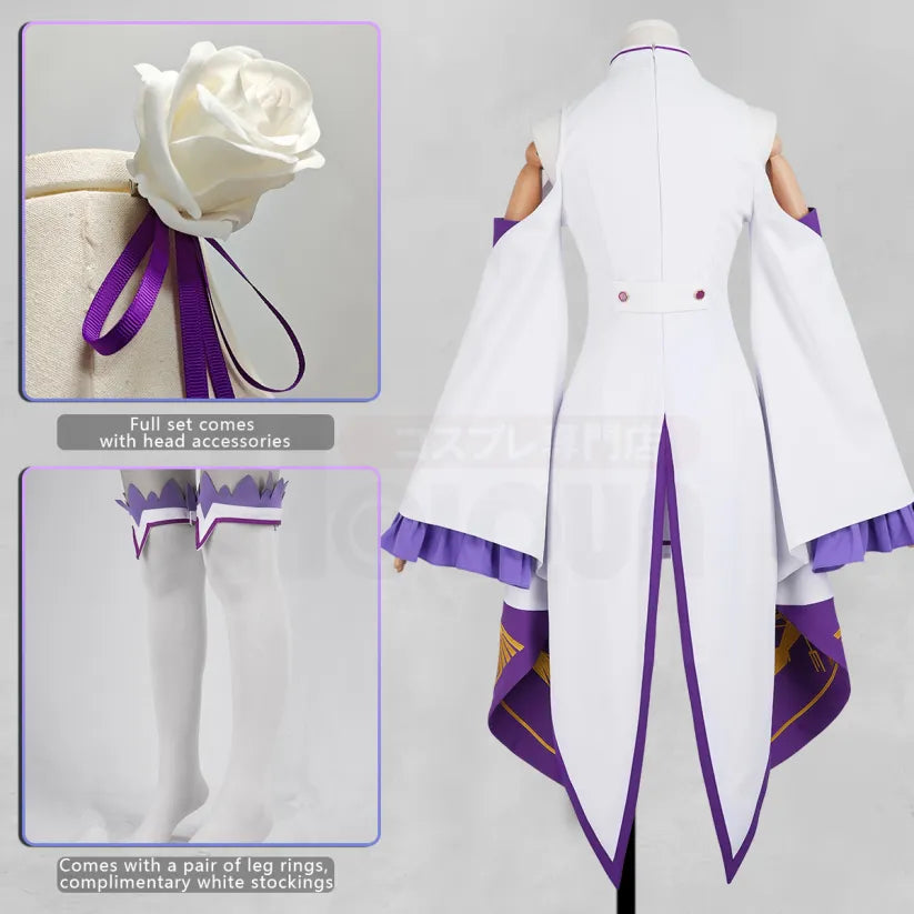 Re:Zero - Emilia, Cosplay full Outfit (Clothes, leg rings, Stockings, Hair accessories)