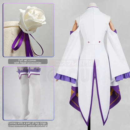 Re:Zero - Emilia, Cosplay full Outfit (Clothes, leg rings, Stockings, Hair accessories)