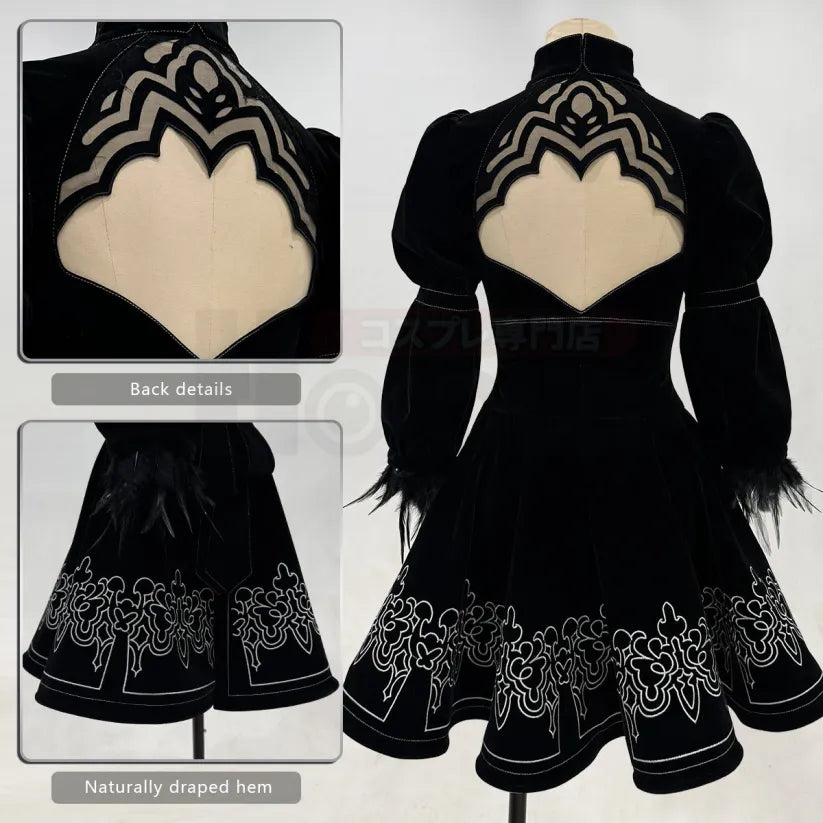 NieR - 2B, Cosplay Full Costume (Kleid, Ärmelstulpen, Strümpfe, Haarband, Augenmaske, Handschuhe))