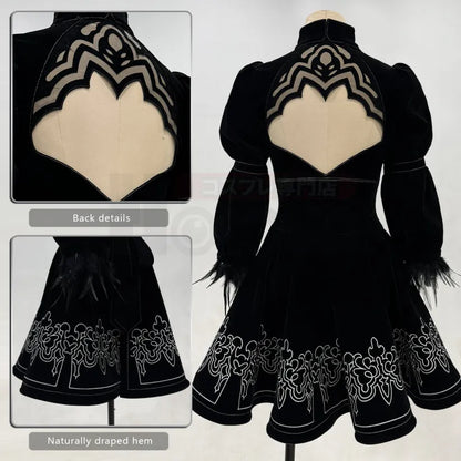 NieR - 2B, Cosplay Full Costume (Kleid, Ärmelstulpen, Strümpfe, Haarband, Augenmaske, Handschuhe))