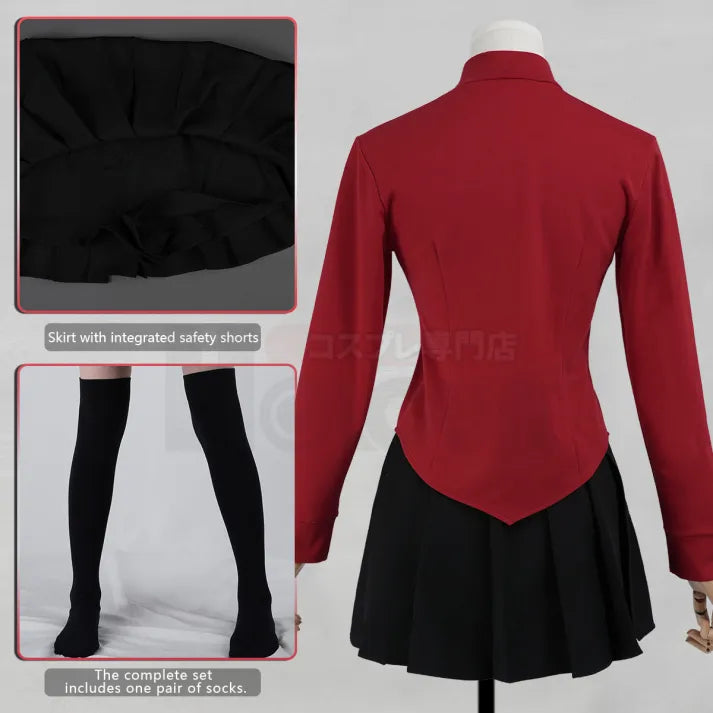 Fate Stay Night - Rin Tohsaka Cosplay, full outfit (Top, Skirt, Socks)