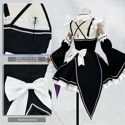 Re: ZERO - Rem Cosplay, Costume Wig Lolita Maid Dress Black White + Headband