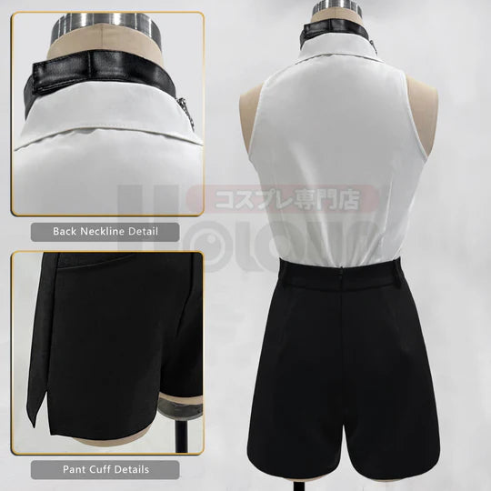 Chainsaw Man - Reze, Cosplay White Shirt Black Shorts Choker Tie Halloween Christmas Convention Rose Net