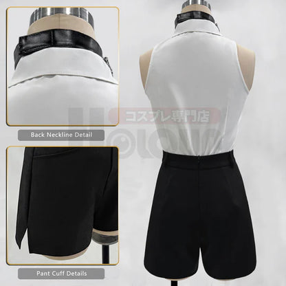 Chainsaw Man - Reze, Cosplay White Shirt Black Shorts Choker Tie Halloween Christmas Convention Rose Net