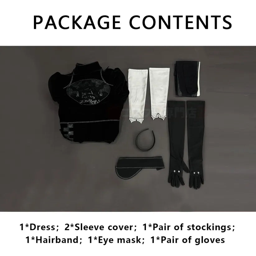 NieR - 2B, Cosplay Full Costume (Kleid, Ärmelstulpen, Strümpfe, Haarband, Augenmaske, Handschuhe))