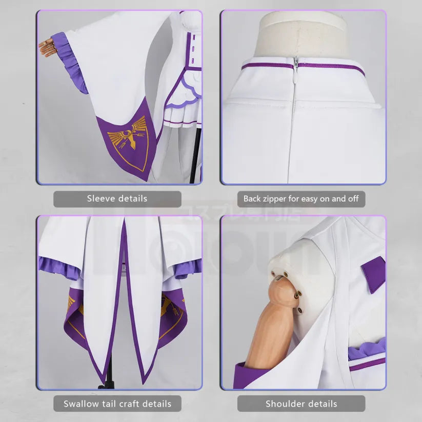 Re:Zero - Emilia, Cosplay full Outfit (Clothes, leg rings, Stockings, Hair accessories)