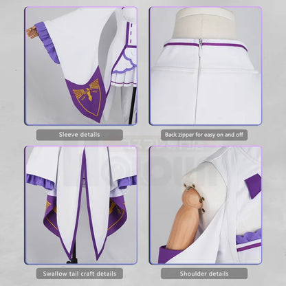 Re:Zero - Emilia, Cosplay full Outfit (Clothes, leg rings, Stockings, Hair accessories)