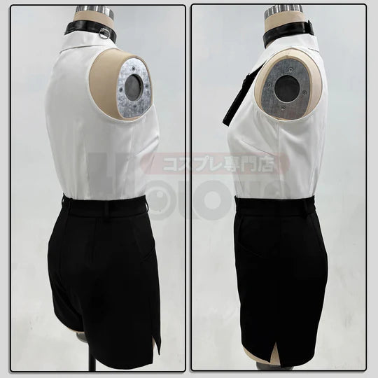 Chainsaw Man - Reze, Cosplay White Shirt Black Shorts Choker Tie Halloween Christmas Convention Rose Net