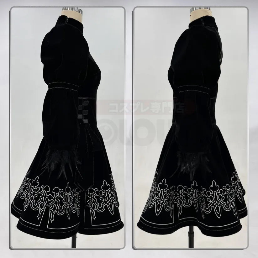 NieR - 2B, Cosplay Full Costume (Kleid, Ärmelstulpen, Strümpfe, Haarband, Augenmaske, Handschuhe))