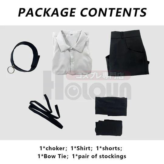 Chainsaw Man - Reze, Cosplay White Shirt Black Shorts Choker Tie Halloween Christmas Convention Rose Net