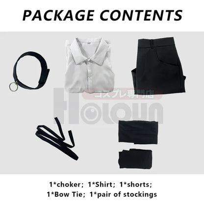 Chainsaw Man - Reze, Cosplay White Shirt Black Shorts Choker Tie Halloween Christmas Convention Rose Net