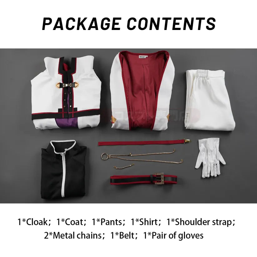 Re:Zero - Julius Juukulius, Cosplay full Outfit (Umhang, Mantel, Hose, Hemd, Schultergurt, Metallketten, Gürtel, Handschuhe)