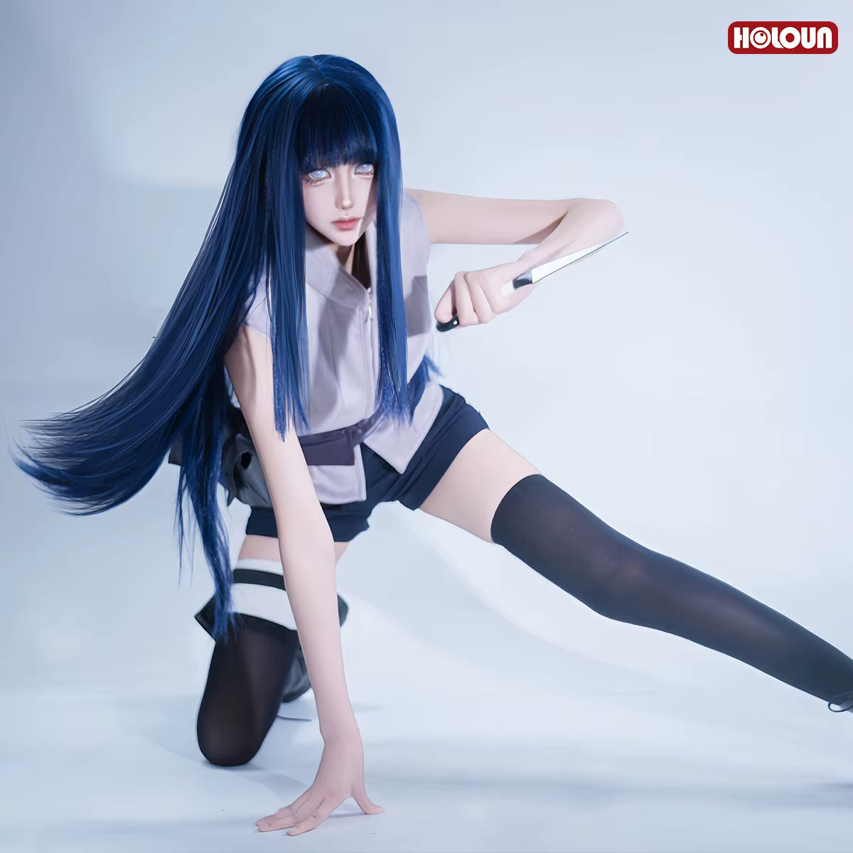 Naruto - Hinata Hyuga, Anime Cosplay Costume Top Shorts Waist Bag