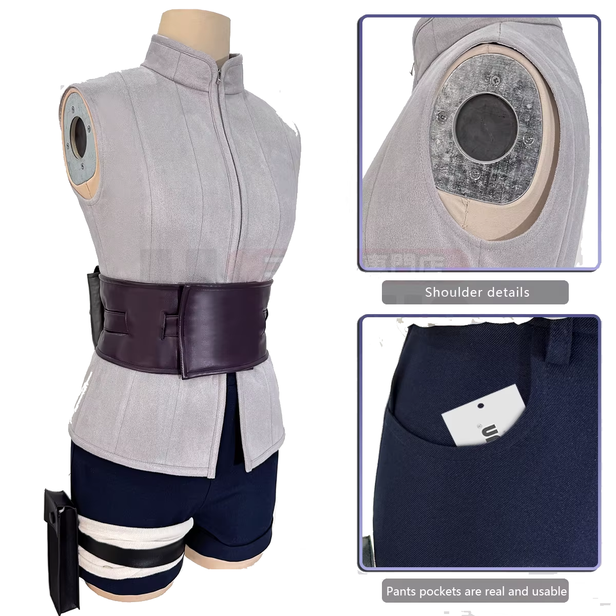 Naruto - Hinata Hyuga, Anime Cosplay Costume Top Shorts Waist Bag