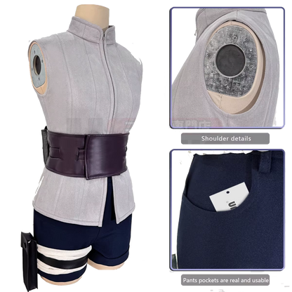 Naruto - Hinata Hyuga, Anime Cosplay Costume Top Shorts Waist Bag